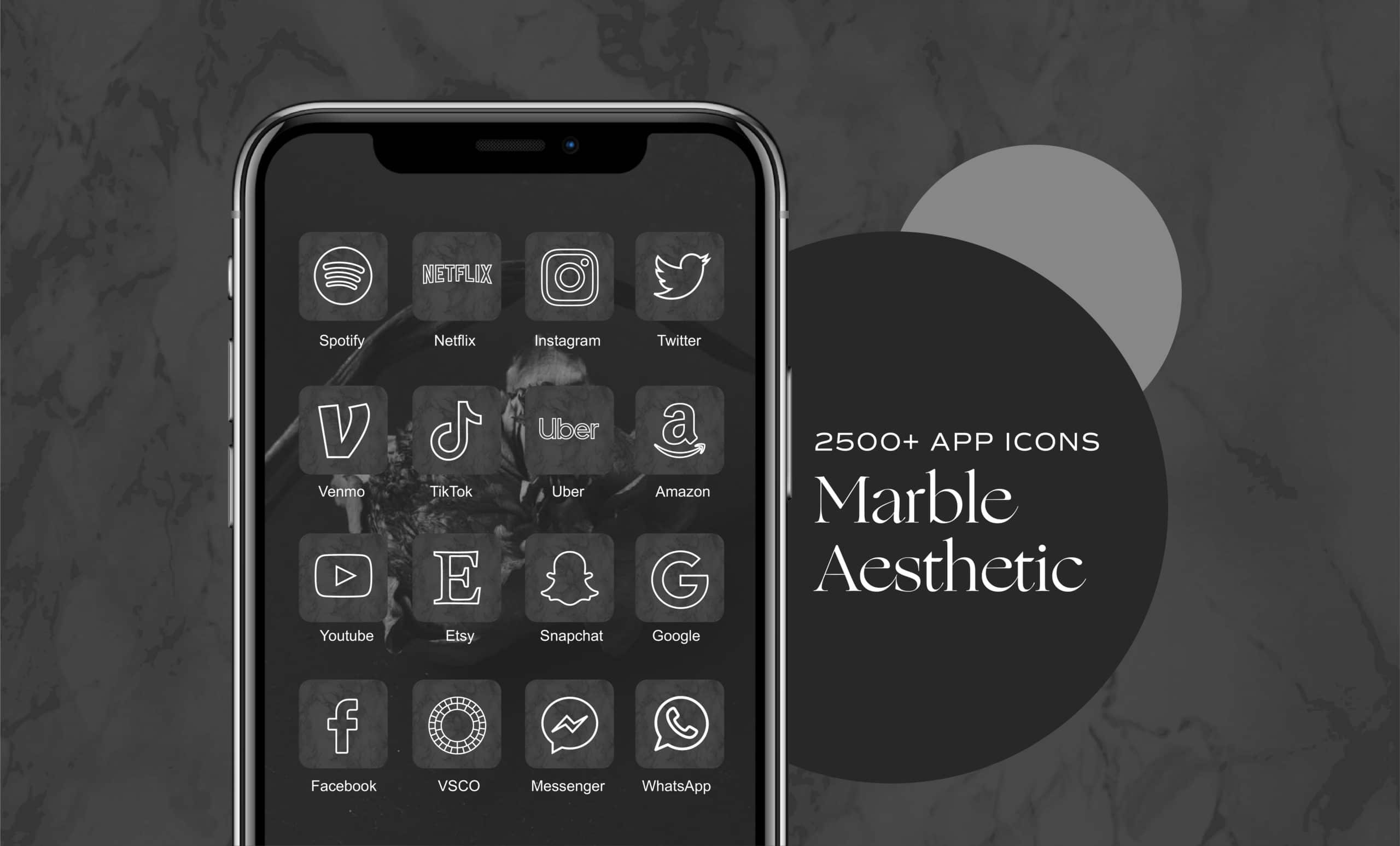 2500 Black Marble Ios App Icons The Wanderful Wayfarer